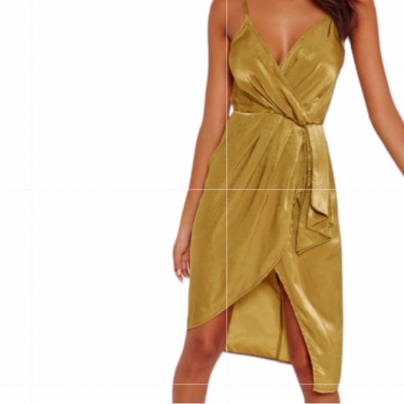 Missguided Silky Strappy Wrap Over Midi Sz 4 Dress Yellow - Picture 2 of 11